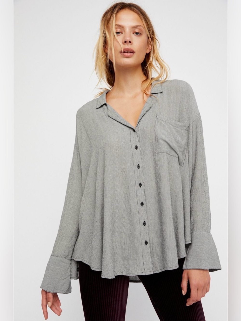 Free People Magic Breeze Buttondown in Black Combo